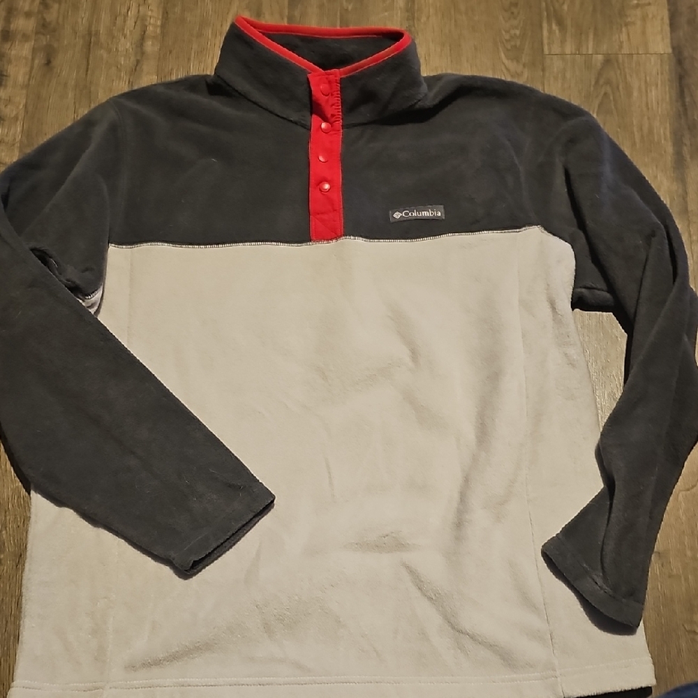 Columbia Charcoal Gray Red White Fleece Pullover Men Xlarge Sweatshirt Jacket